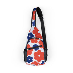 Floral Sling Chest Bag — Red & Navy Flower Crossbody