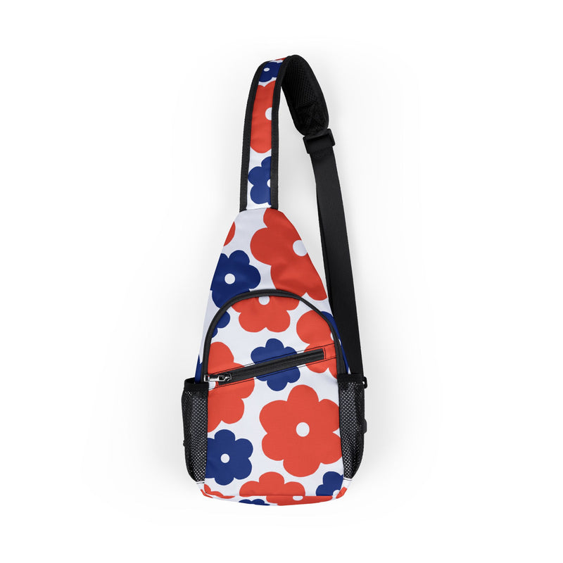 Floral Sling Chest Bag — Red & Navy Flower Crossbody