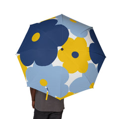 Foldable Umbrella — Blue & Yellow Floral Compact Rain Parasol