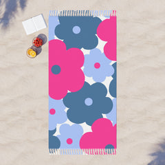 Floral Beach Towel — Pink & Blue Flower Fringe Towel