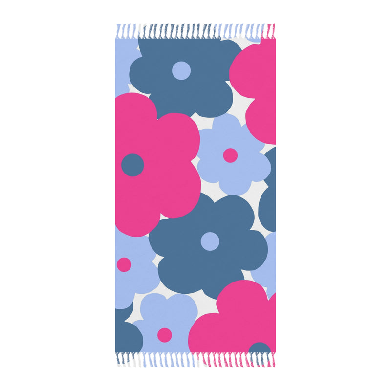 Floral Beach Towel — Pink & Blue Flower Fringe Towel