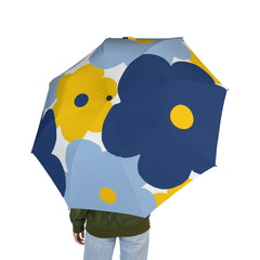 Foldable Umbrella — Blue & Yellow Floral Compact Rain Parasol