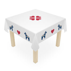 Copy of Scandinavian Dala Horse Tablecloth – Folk Heart Clover Table Linen