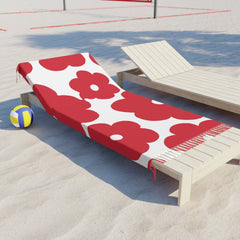 Floral Beach Towel — Red Flower Pattern Turkish Throw