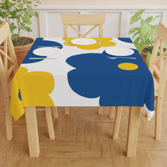 Blue & Yellow Floral Tablecloth — Retro Daisy Print for Kitchen, Picnics & Spring Decor