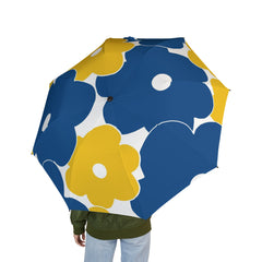Blue & Yellow Floral Compact Rain Umbrella
