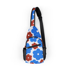 Floral Chest Bag — Blue & Red Flower Sling Bag