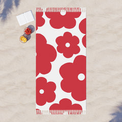 Floral Beach Towel — Red Flower Pattern Turkish Throw
