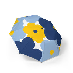 Foldable Umbrella — Blue & Yellow Floral Compact Rain Parasol