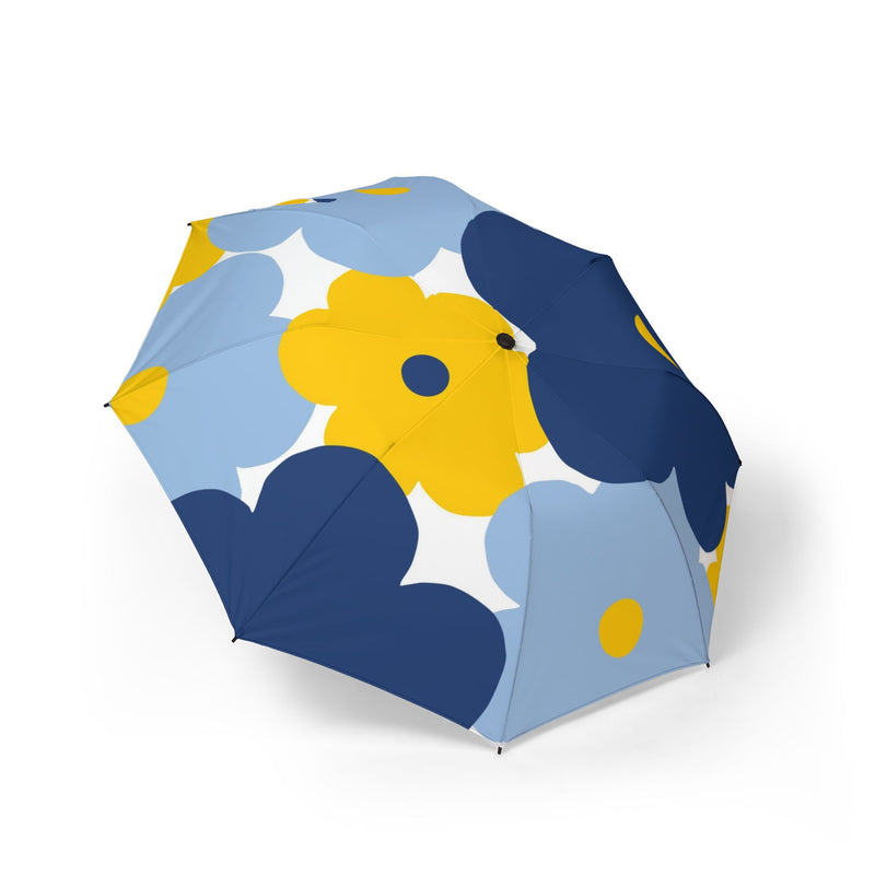 Foldable Umbrella — Blue & Yellow Floral Compact Rain Parasol