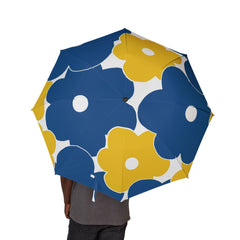 Blue & Yellow Floral Compact Rain Umbrella