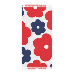 Floral Beach Towel - Red & Navy Floral Fringe Throw