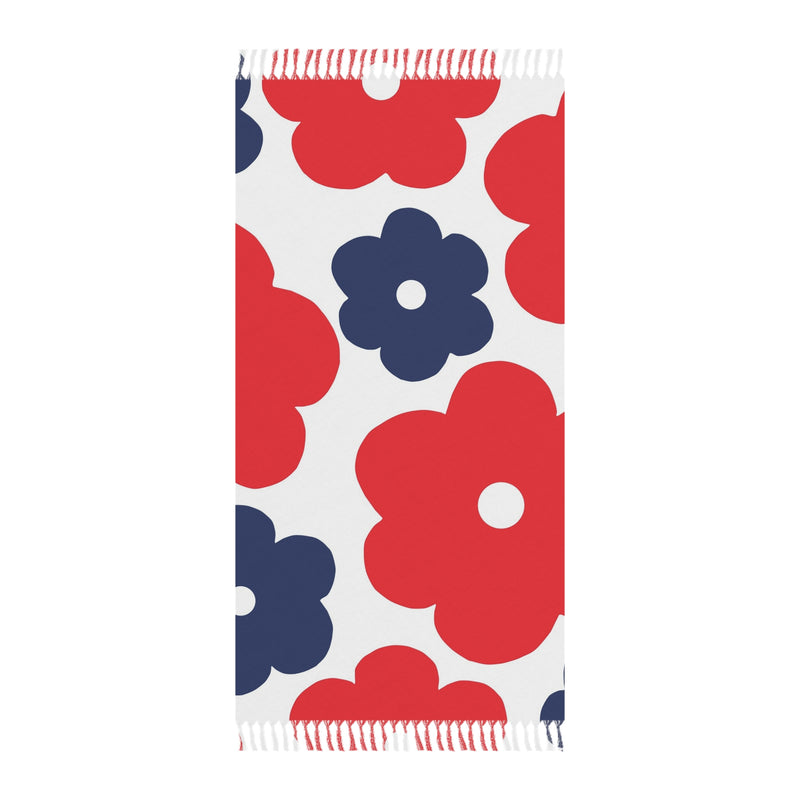 Floral Beach Towel - Red & Navy Floral Fringe Throw