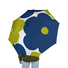 Foldable Umbrella — Blue & Lime Floral Semi-Automatic Compact Umbrella