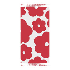 Floral Beach Towel — Red Flower Pattern Turkish Throw