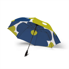 Foldable Umbrella — Blue & Lime Floral Semi-Automatic Compact Umbrella