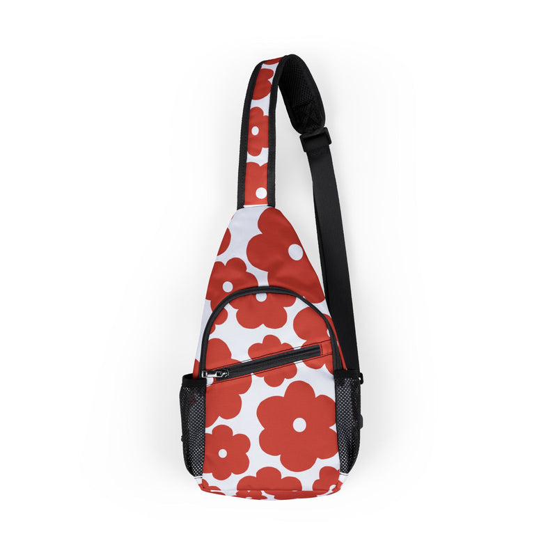 Red Flower Pattern Chest Bag – Floral Sling Crossbody Pack