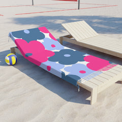 Floral Beach Towel — Pink & Blue Flower Fringe Towel
